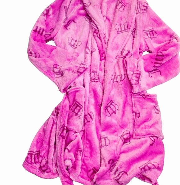Juicy Couture Script Crown Logo Plush Collared Robe - Picture 2 of 6